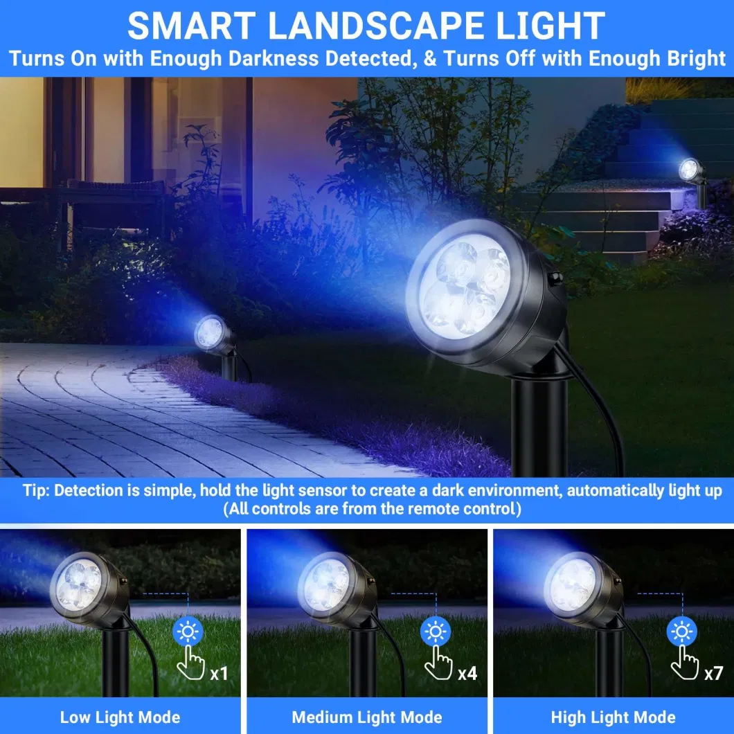IP68 Waterproof 360 Degree Adjustable Lighting for Yard Outdoor LED Spotlights Auto on/off 12W Color Changing Landscaping Lights